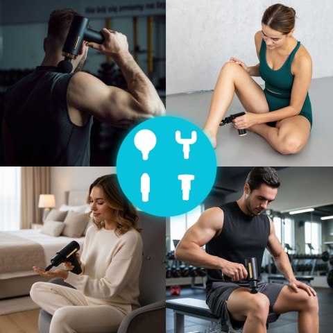 Pistolet do masażu masażer ręczny wibracyjny zestaw 4 końcówek ModernHome