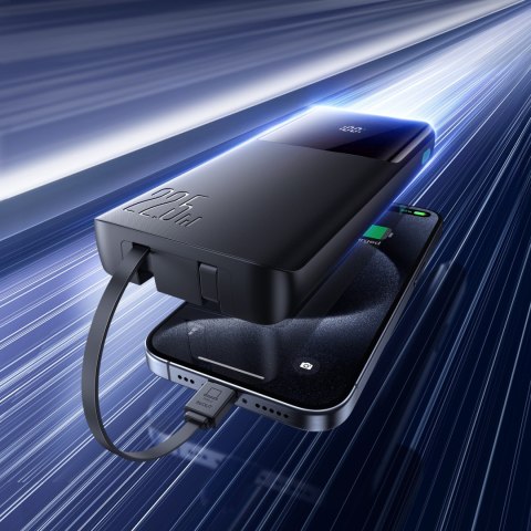 Powerbank 10000mAh z wbudowanymi kablami USB-C iPhone Lightning - czarny