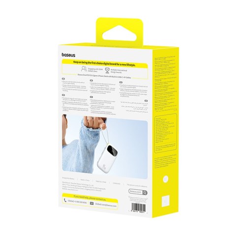 Powerbank 20000mAh 45W z wyświetlaczem kablami USB-C iPhone Lightning - biały