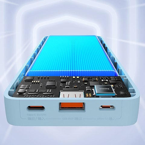 Powerbank 20000mAh Airpow 20W z kablem USB-A - USB-C 50cm - niebieski