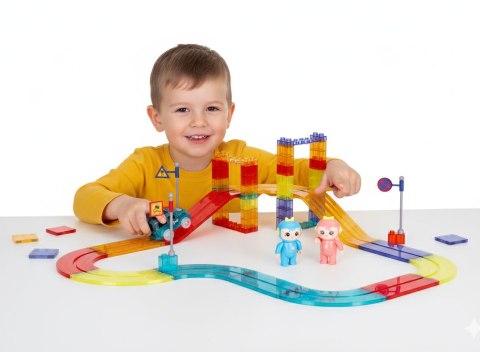 Tor dla aut klocki magnetyczne komplet 154 elementy autka LED