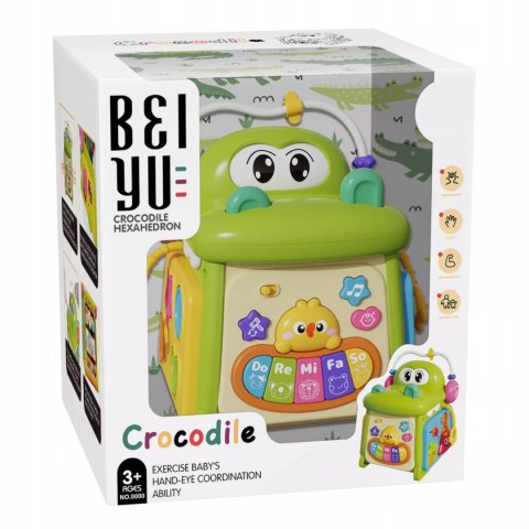 Kostka edukacyjna sorter pianinko sensoryczna labirynt zegar krokodyl MS007