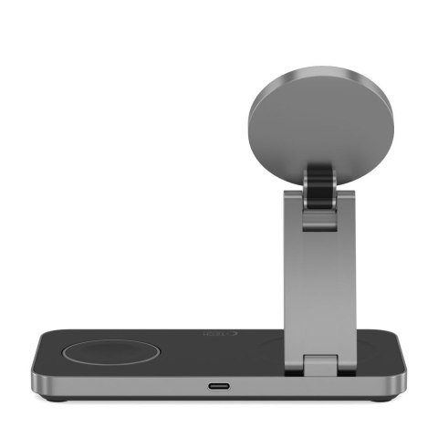 Ładowarka indukcyjna 3w1 do smartfona smartwatcha słuchawek z kablem USB-C - czarna