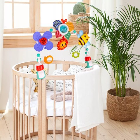 Pałąk z zabawkami do łóżeczka i wózka zwierzątka grzechotki dla niemowląt