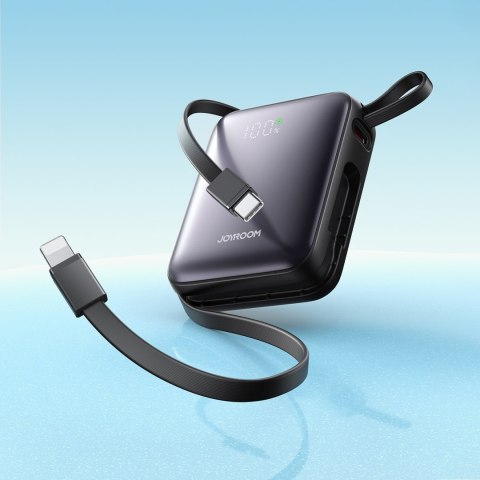 Powerbank 10000mAh 22.5W z wbudowanymi kablami USB-C Lightning - czarny