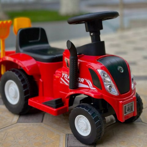 Traktor jeździk na akumulator z przyczepą elektryczny dla dzieci dźwięki czerwony