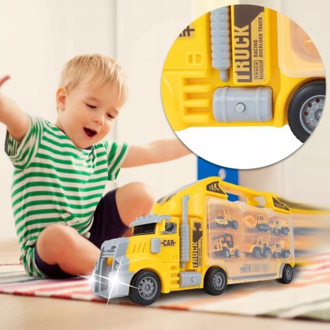 Ciężarówka walizka z metalowymi autkami budowlanymi 6 szt światła i dźwięki