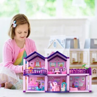 Domek dla lalek różowy duży piętrowy z mebelkami kucyki koniki dla dzieci