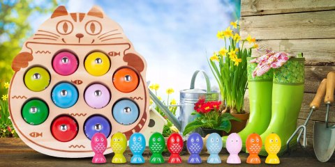 Drewniana gra łowienie rybek na magnes układanka Montessori 2 wędki kotek