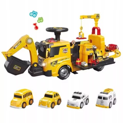 Jeździk 2w1 koparka + 4 autka rozkładany dźwig dźwięk ruchoma łyżka ZH922