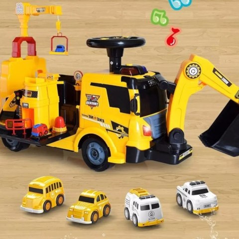 Jeździk 2w1 koparka + 4 autka rozkładany dźwig dźwięk ruchoma łyżka ZH922