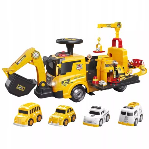 Jeździk 2w1 koparka + 4 autka rozkładany dźwig dźwięk ruchoma łyżka ZH922