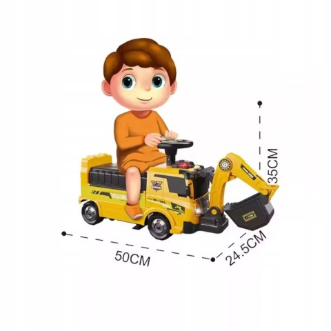 Jeździk 2w1 koparka + 4 autka rozkładany dźwig dźwięk ruchoma łyżka ZH922