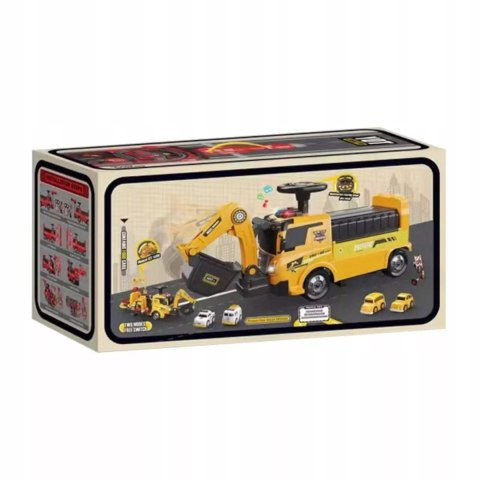 Jeździk 2w1 koparka + 4 autka rozkładany dźwig dźwięk ruchoma łyżka ZH922