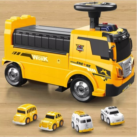 Jeździk 2w1pojazd budowlany + 4 autka rozkładany parking dźwig dźwięk ZH913