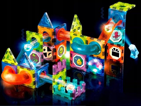 Klocki magnetyczne świecące tor kulkowy edukacyjny zestaw 75 elementów