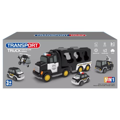 Zestaw laweta transportowa autka policyjne helikopter dźwięk SX600-23A