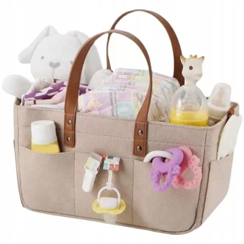 Duży Filcowy Organizer Beżowy XXL Dla Mamy i Maluszka Na Pieluszki i Akcesoria