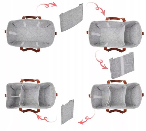 Duży Filcowy Organizer Szary XXL Dla Mamy i Maluszka Na Pieluszki i Akcesoria