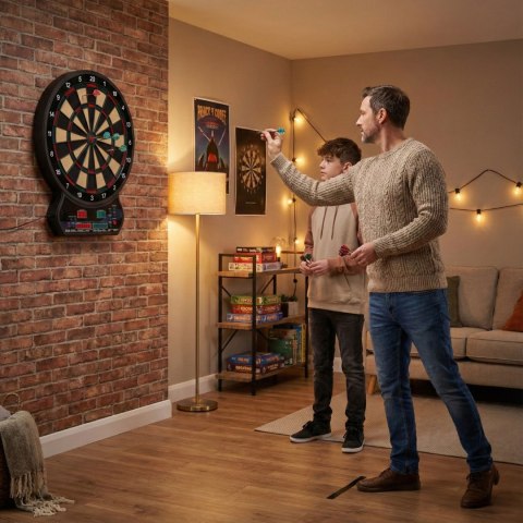 Elektroniczna tarcza do darta gry w rzutki lotki tablica LCD 42 cm 27 gier zestaw 12 rzutek