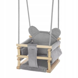 Huśtawka kubełkowa welurowa drewniana miś szara HWMSZ3718