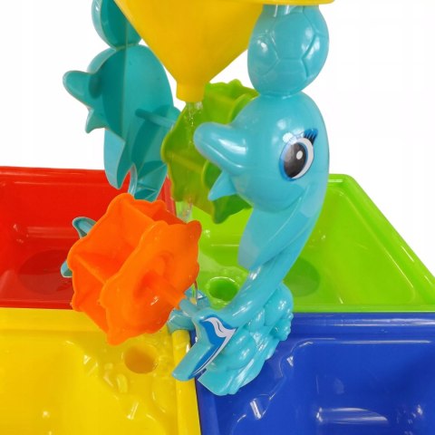Stolik do piasku i do wody delfin młyn łopatka grabki foremki 25 el 9829