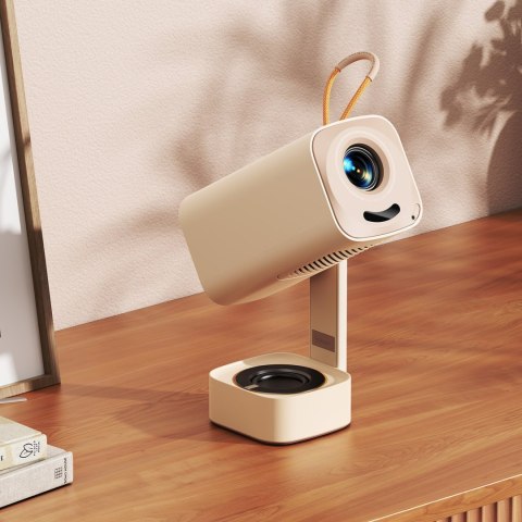 Projektor multimedialny przenośny składany WiFi BT FullHD 1080p - beżowy