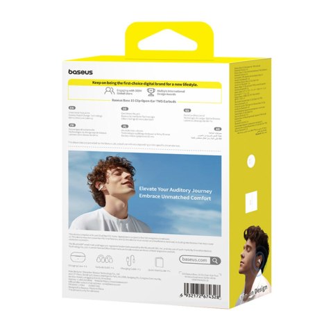 Słuchawki bezprzewodowe douszne otwarte Bass 15 Clip OWS z kablem USB-C - białe