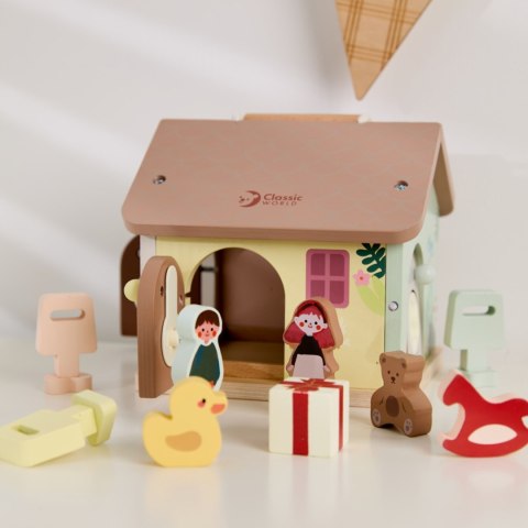 CLASSIC WORLD Drewniany Domek Sensoryczny Edukacyjny z Zamkami Kluczykami 11el.
