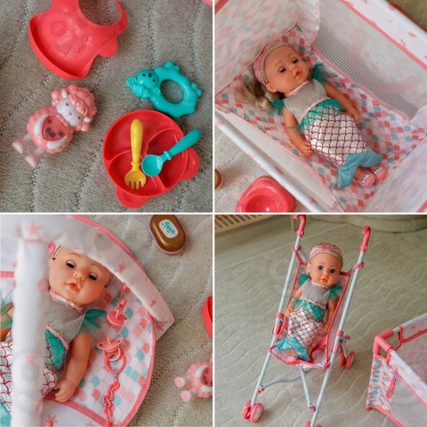 WOOPIE ROYAL Lalka Bobas 36 cm Syrenka Interaktywna Zestaw XXL Opiekunka 18w1