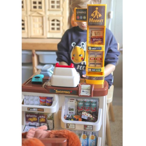 WOOPIE Sklep Supermarket z Wózkiem Waga Kasa Skaner + 48 Akc.