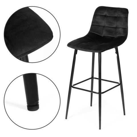 HOKER STOŁEK BAROWY WYSOKIE KRZESŁO PODNÓŻEK WELUR CZARNY MODERNHOME