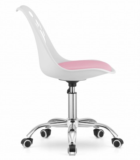 KRZESŁO PRINT BIAŁO-RÓŻOWE EKOSKÓRA OBROTOWE CHROMOWANA PODSTAWA