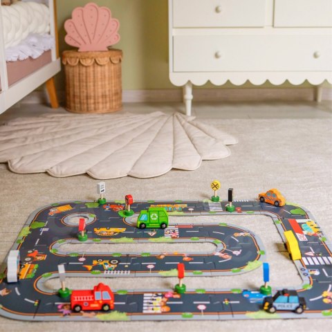 WOOPIE GREEN Zestaw Drewnianych Pojazdów i Znaków Drogowych 15 el.