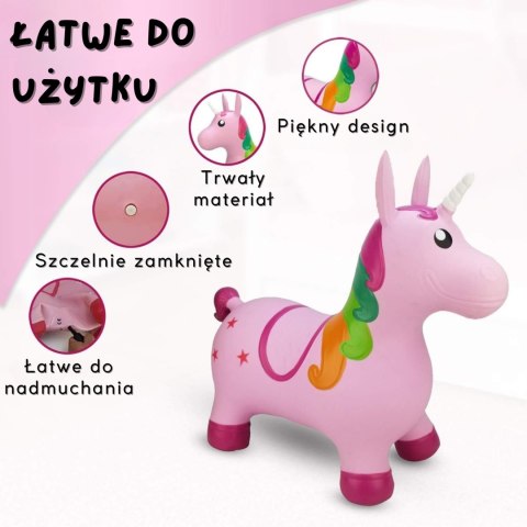 WOOPIE Skoczek Gumowy do Skakania Jednorożec Różowy + Pompka