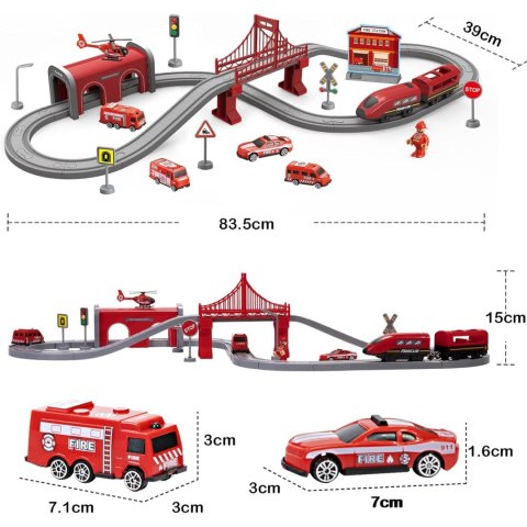 WOOPIE Zestaw Kolejka Elektryczna Lokomotywa Straż Pożarna 66el.