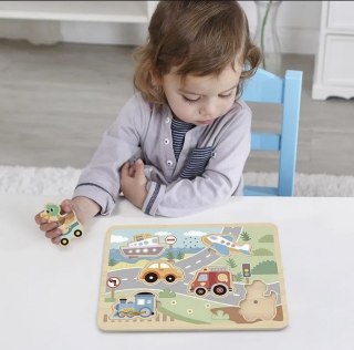 TOOKY TOY Drewniane Interaktywne Puzzle Pojazdy
