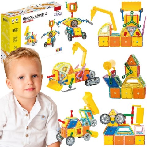 WOOPIE Klocki Magnetyczne Kolorowe 3D Pojazdy Zestaw STEAM 80el.