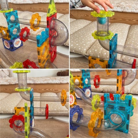 WOOPIE Klocki Magnetyczne Konstrukcyjne 3D Zestaw Edukacyjny Tor Kulkowy Kulodrom 113 el.