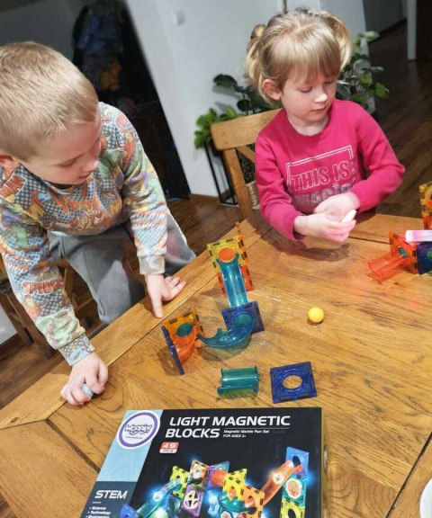 WOOPIE Klocki Magnetyczne Tor Kulkowy Świetlny Kulodrom 49 el.