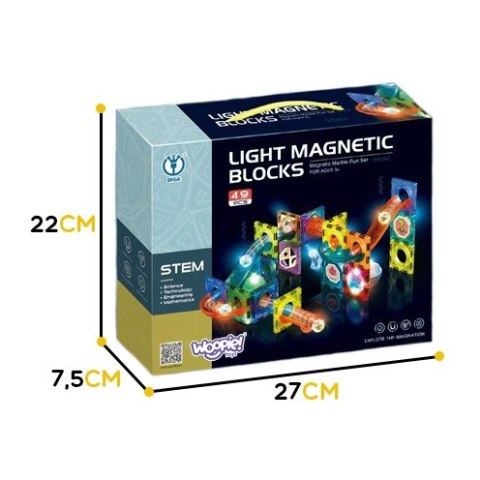 WOOPIE Klocki Magnetyczne Tor Kulkowy Świetlny Kulodrom 49 el.