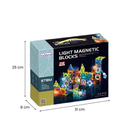 WOOPIE Klocki Magnetyczne Tor Kulkowy Świetlny Kulodrom 75 el.