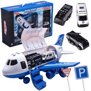 WOOPIE Samolot Rozkładany Transporter Policja z 3 Autami Policyjnymi Zestaw XL Znaki Drogowe
