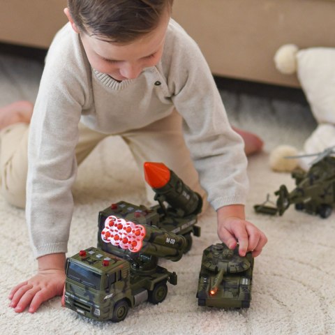 WOOPIE Zestaw Pojazdów Wojskowych z Wyrzutnią Czołg Helikopter 4SZT Skala 1:20