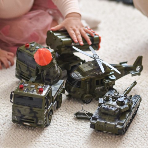 WOOPIE Zestaw Pojazdów Wojskowych z Wyrzutnią Czołg Helikopter 4SZT Skala 1:20