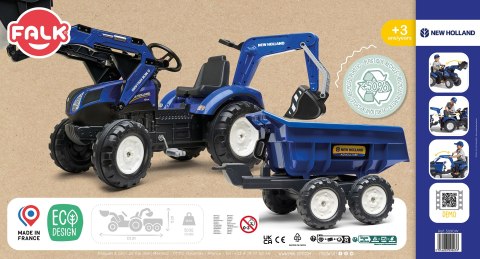 FALK Traktorek New Holland na Pedały Niebieski z Przyczepką od 3 Lat