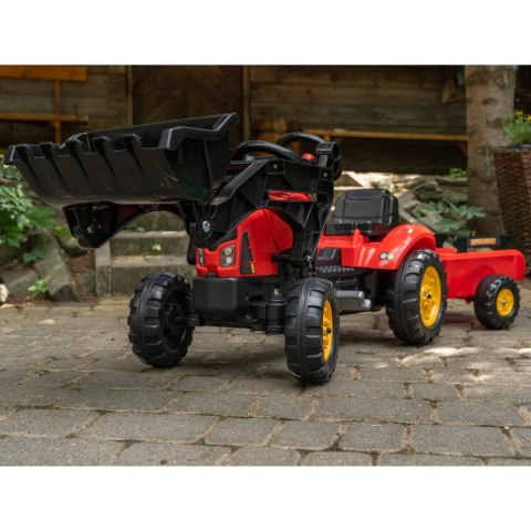 FALK Traktorek Supercharger Czerwony Otwierana Maska z Przyczepką + Łyżka Od 2 Lat