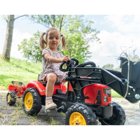 FALK Traktorek Supercharger Czerwony Otwierana Maska z Przyczepką + Łyżka Od 2 Lat