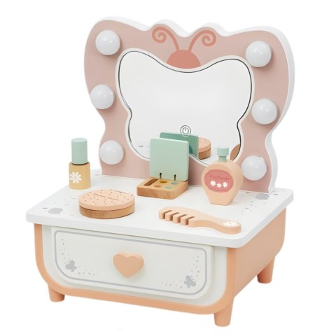 TOOKY TOY Drewniana Toaletka Motylek Akcesoria Lustro z Oświetleniem LED + Kosmetyki