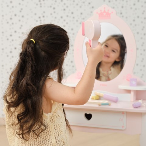 VIGA Duża Toaletka Drewniana Biało-Różowa z Lustrem i Krzesełkiem